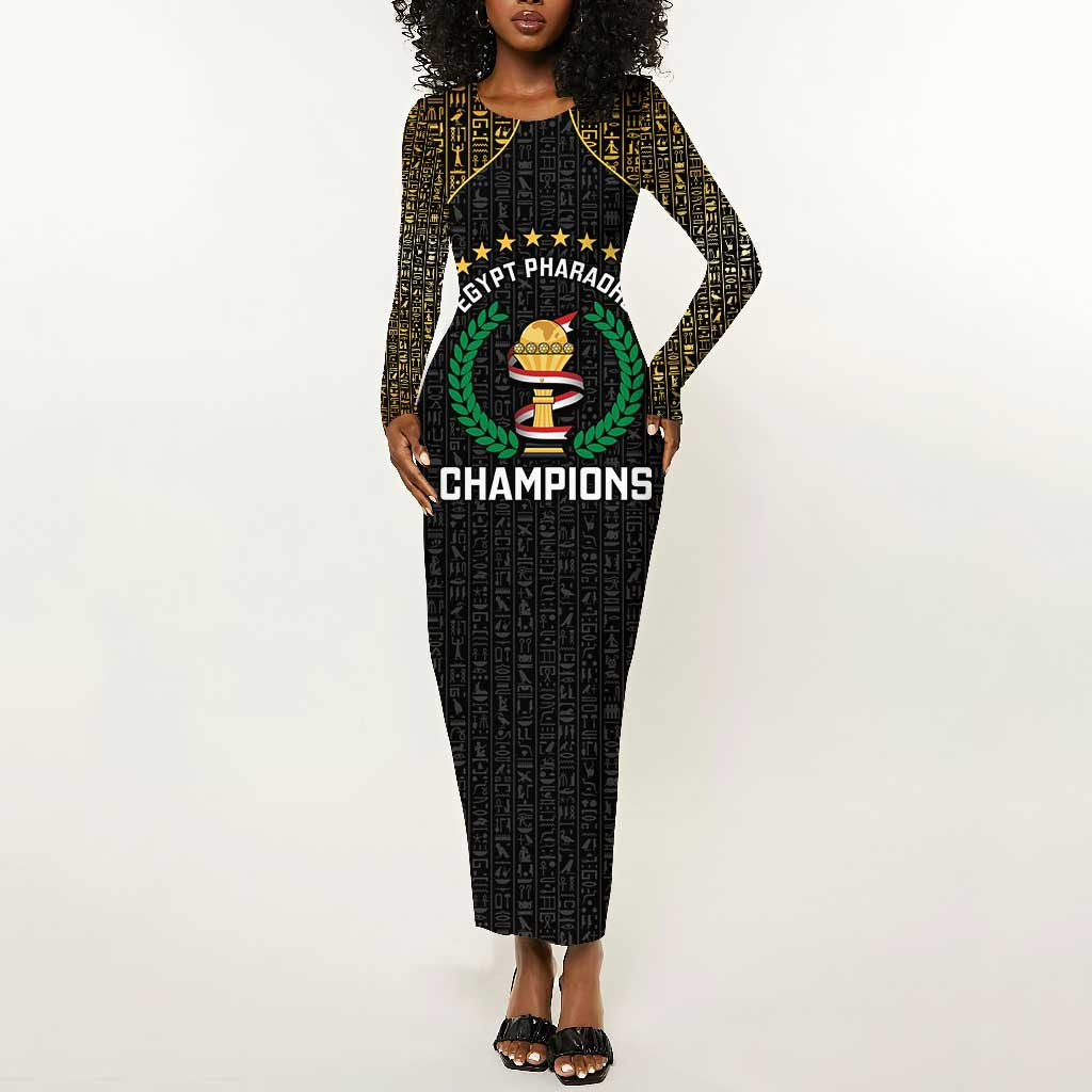 Custom Egypt Pharaohs Long Sleeve Bodycon Dress African Football Champions 2025