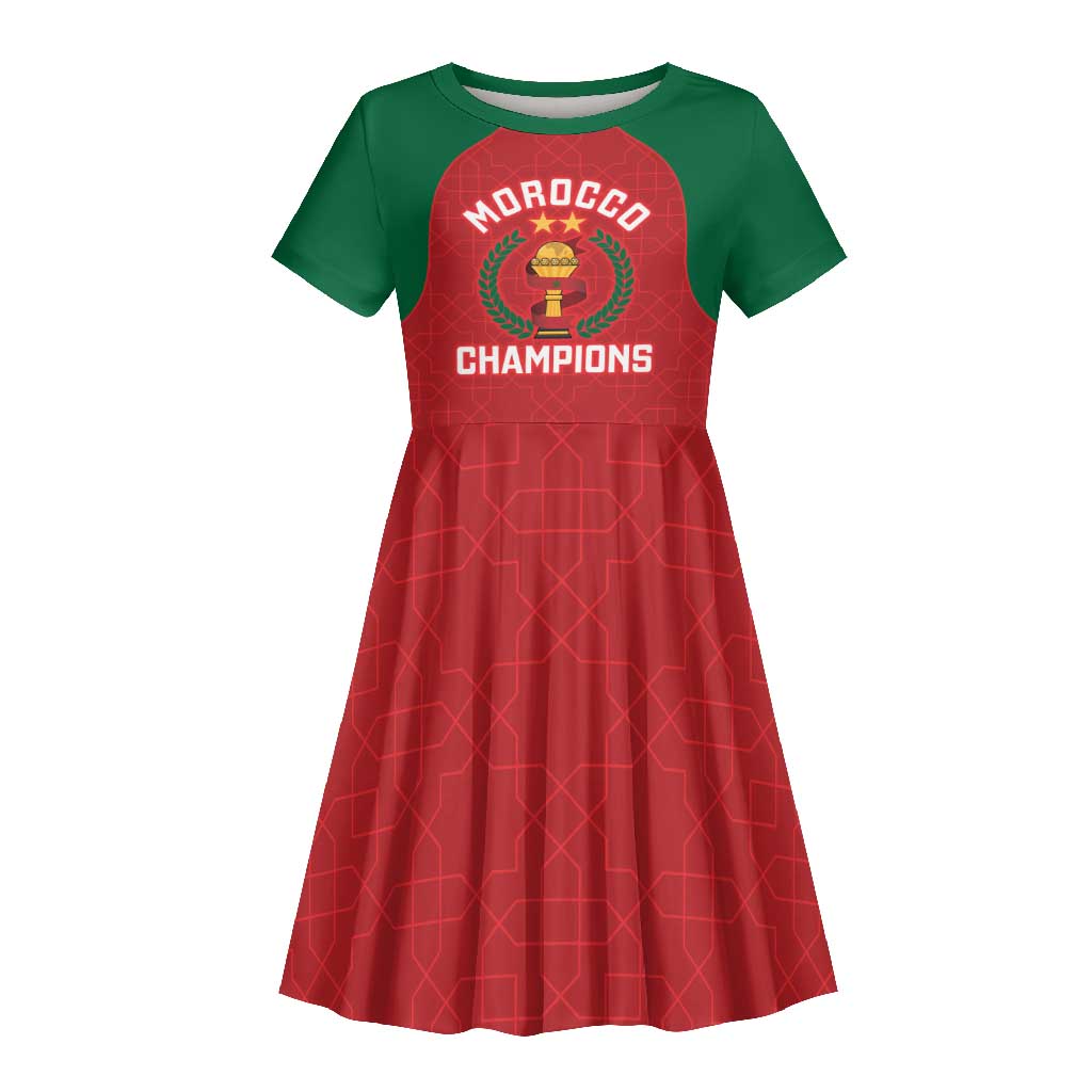 Custom Morocco Atlas Lions Kid Short Sleeve Dress African Football Champions 2025
