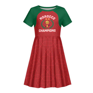 Custom Morocco Atlas Lions Kid Short Sleeve Dress African Football Champions 2025
