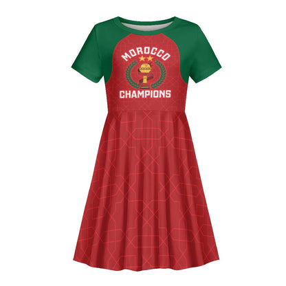 Custom Morocco Atlas Lions Kid Short Sleeve Dress African Football Champions 2025