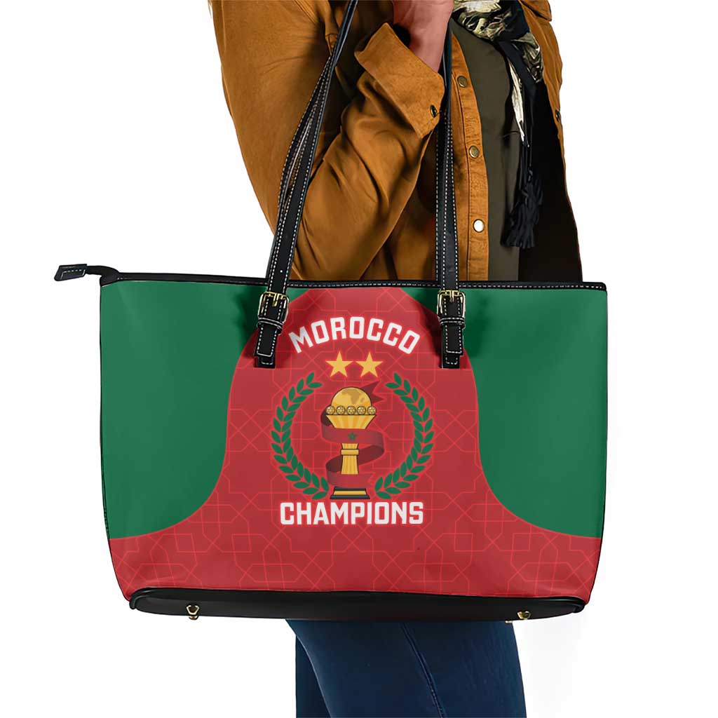 Morocco Atlas Lions Leather Tote Bag African Football Champions 2025