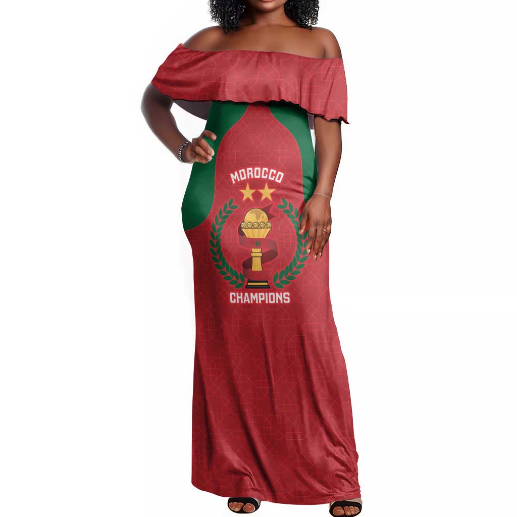 Custom Morocco Atlas Lions Off Shoulder Maxi Dress African Football Champions 2025