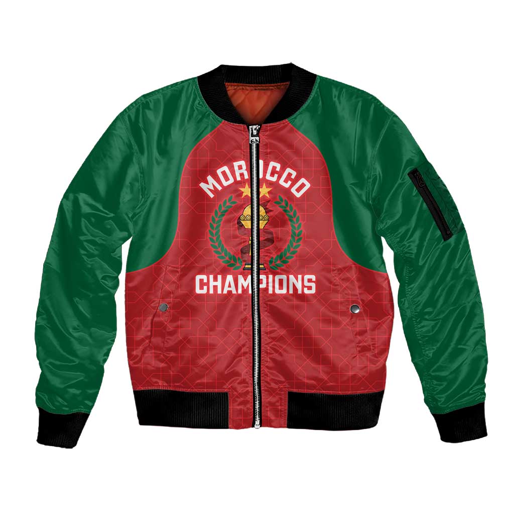 Custom Morocco Atlas Lions Sleeve Zip Bomber Jacket African Football Champions 2025