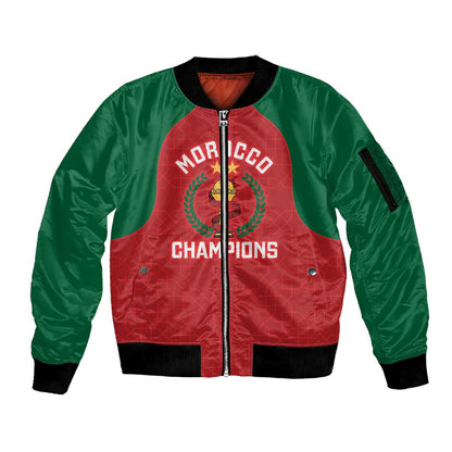 Custom Morocco Atlas Lions Sleeve Zip Bomber Jacket African Football Champions 2025