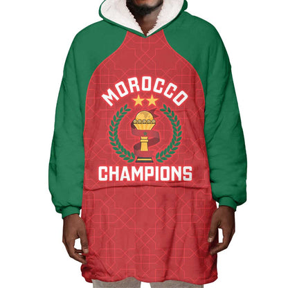 Custom Morocco Atlas Lions Wearable Blanket Hoodie African Football Champions 2025