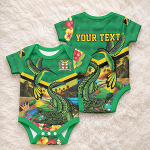 African-American Jamaica Personalized Baby Onesie Hummingbird and Crocodiles Tropical