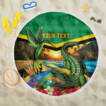 African-American Jamica Personalized Beach Blanket Hummingbird and Crocodiles Tropical