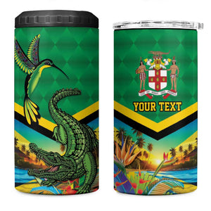 African-American Jamica Personalized 4 in 1 Can Cooler Tumbler Hummingbird and Crocodiles Tropical