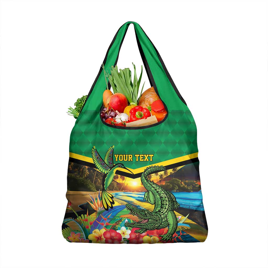 African-American Jamica Personalized Grocery Bag Hummingbird and Crocodiles Tropical