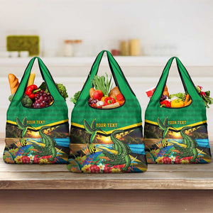 African-American Jamica Personalized Grocery Bag Hummingbird and Crocodiles Tropical