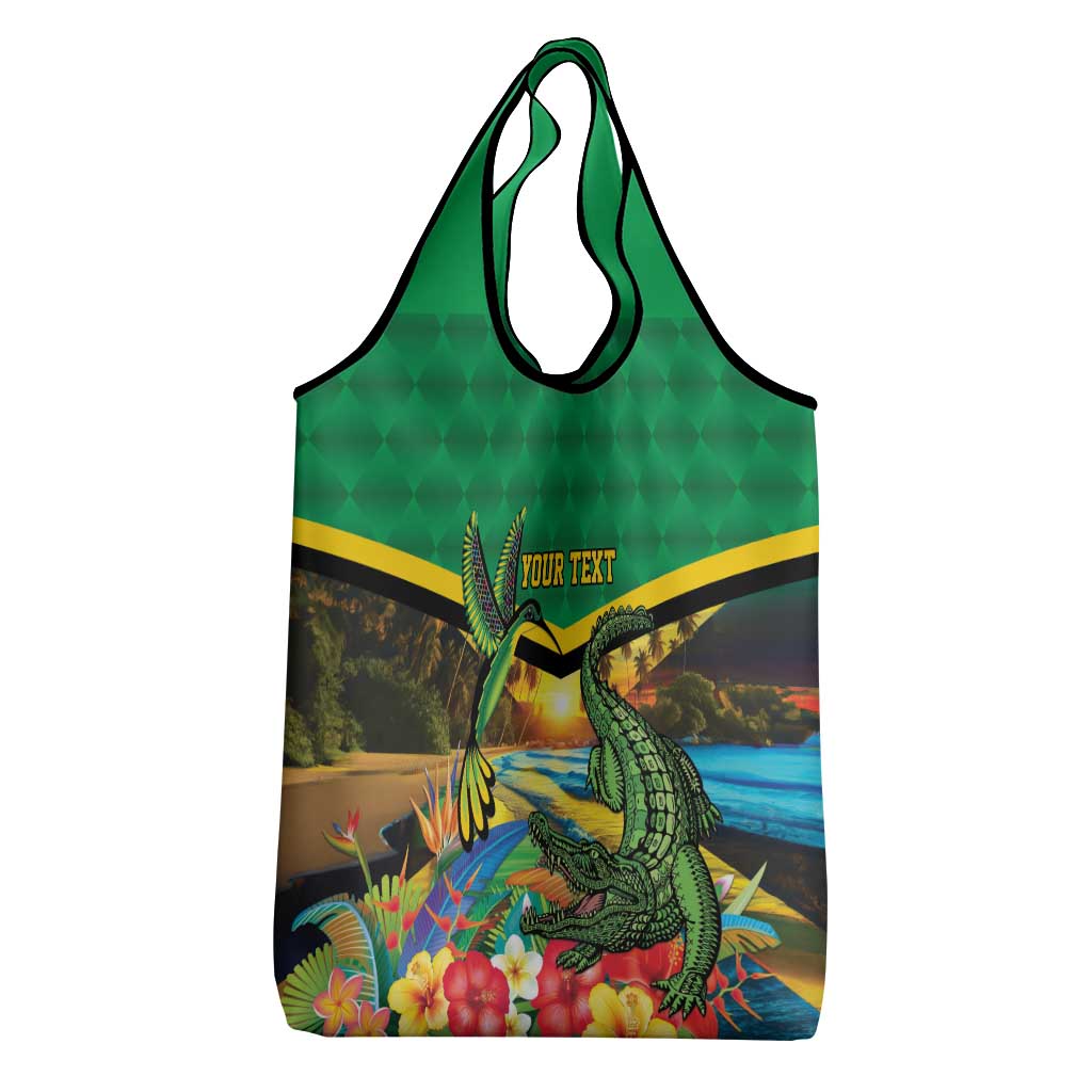 African-American Jamica Personalized Grocery Bag Hummingbird and Crocodiles Tropical