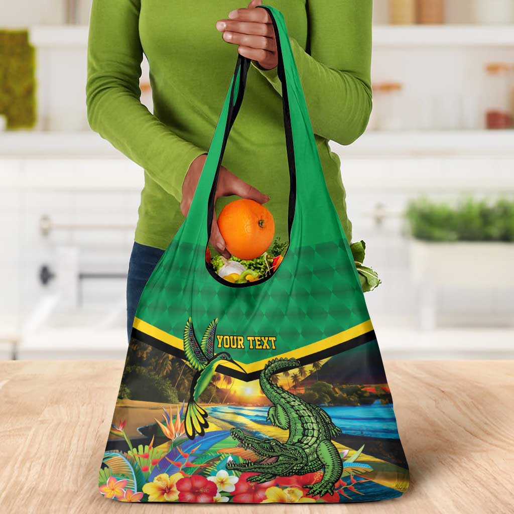 African-American Jamica Personalized Grocery Bag Hummingbird and Crocodiles Tropical