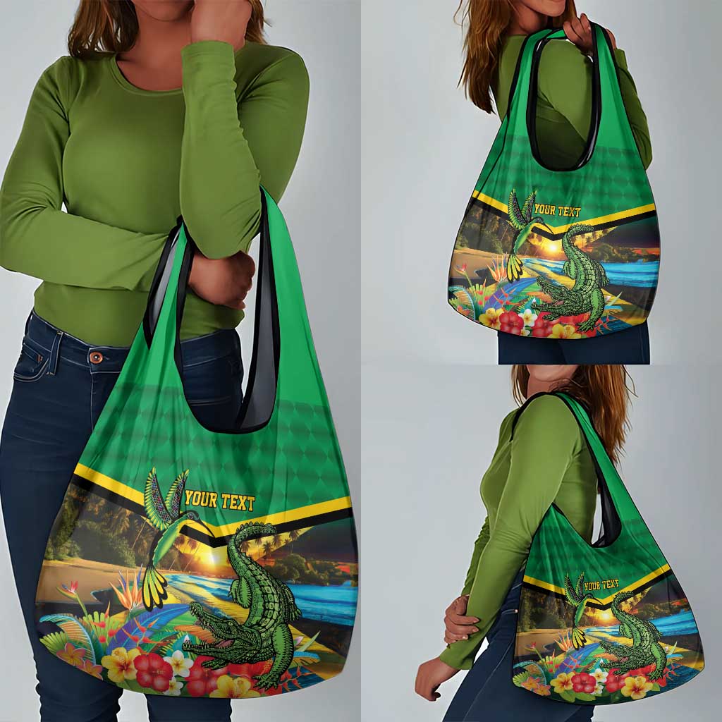 African-American Jamica Personalized Grocery Bag Hummingbird and Crocodiles Tropical