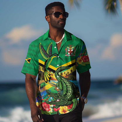 African-American Jamica Personalized Hawaiian Shirt Hummingbird and Crocodiles Tropical