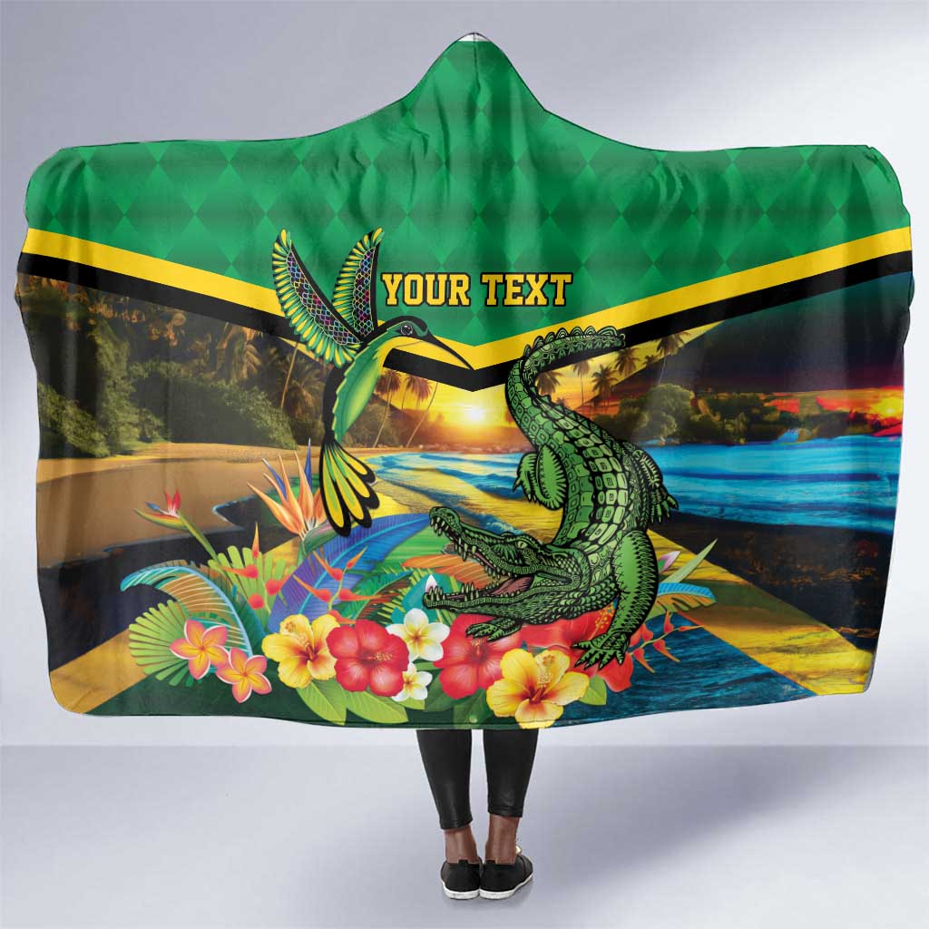 African-American Jamica Personalized Hooded Blanket Hummingbird and Crocodiles Tropical