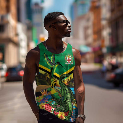 African-American Jamica Personalized Men Tank Top Hummingbird and Crocodiles Tropical