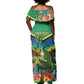 African-American Jamica Personalized Off Shoulder Maxi Dress Hummingbird and Crocodiles Tropical