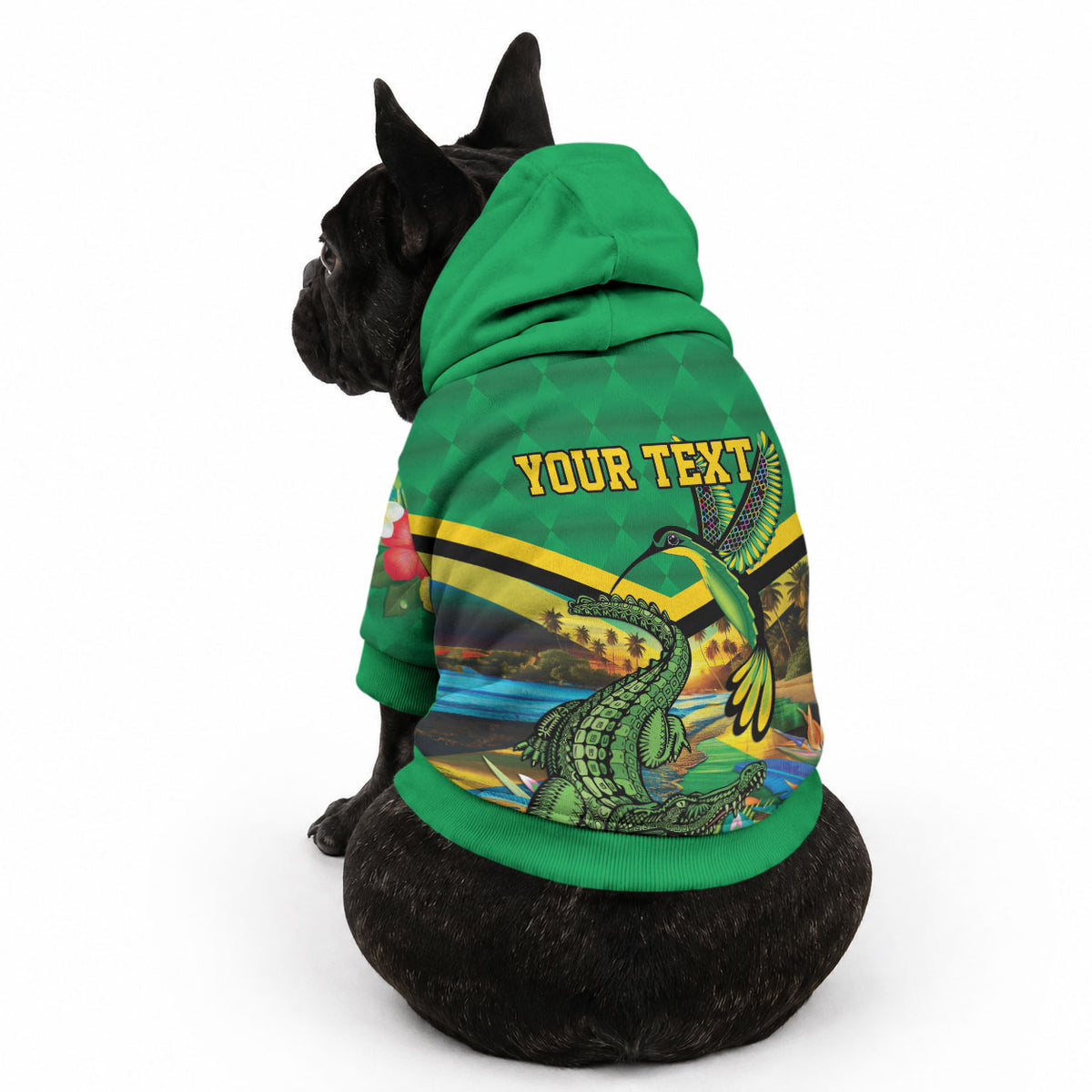 African-American Jamaica Personalized Pet Hoodie Hummingbird and Crocodiles Tropical