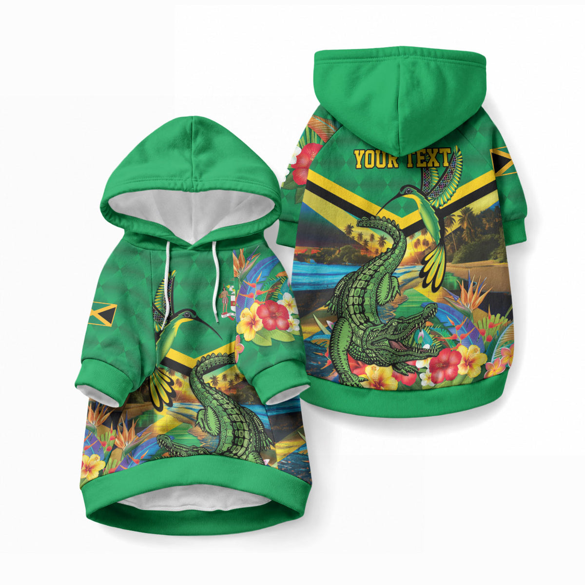African-American Jamaica Personalized Pet Hoodie Hummingbird and Crocodiles Tropical