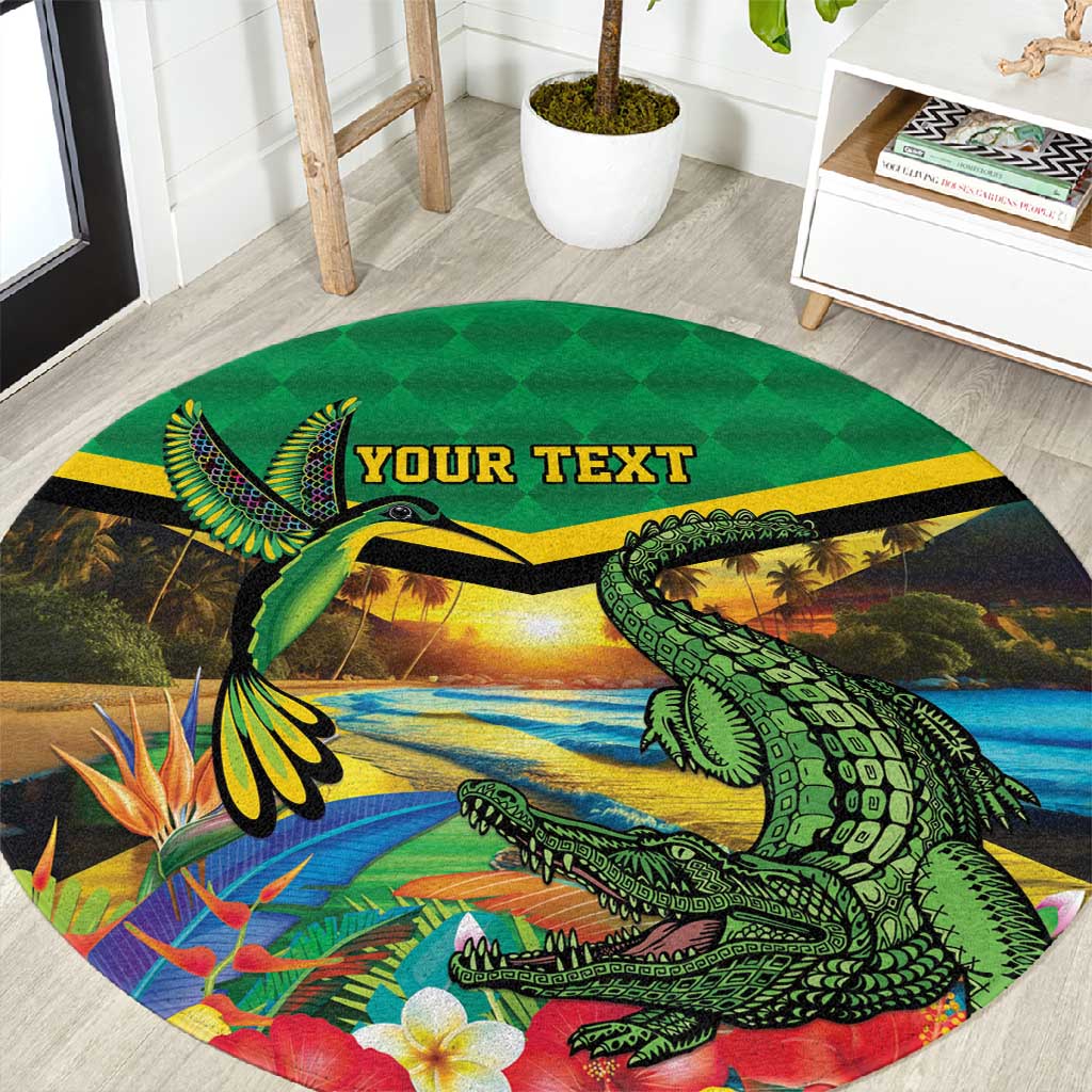 African-American Jamica Personalized Round Carpet Hummingbird and Crocodiles Tropical