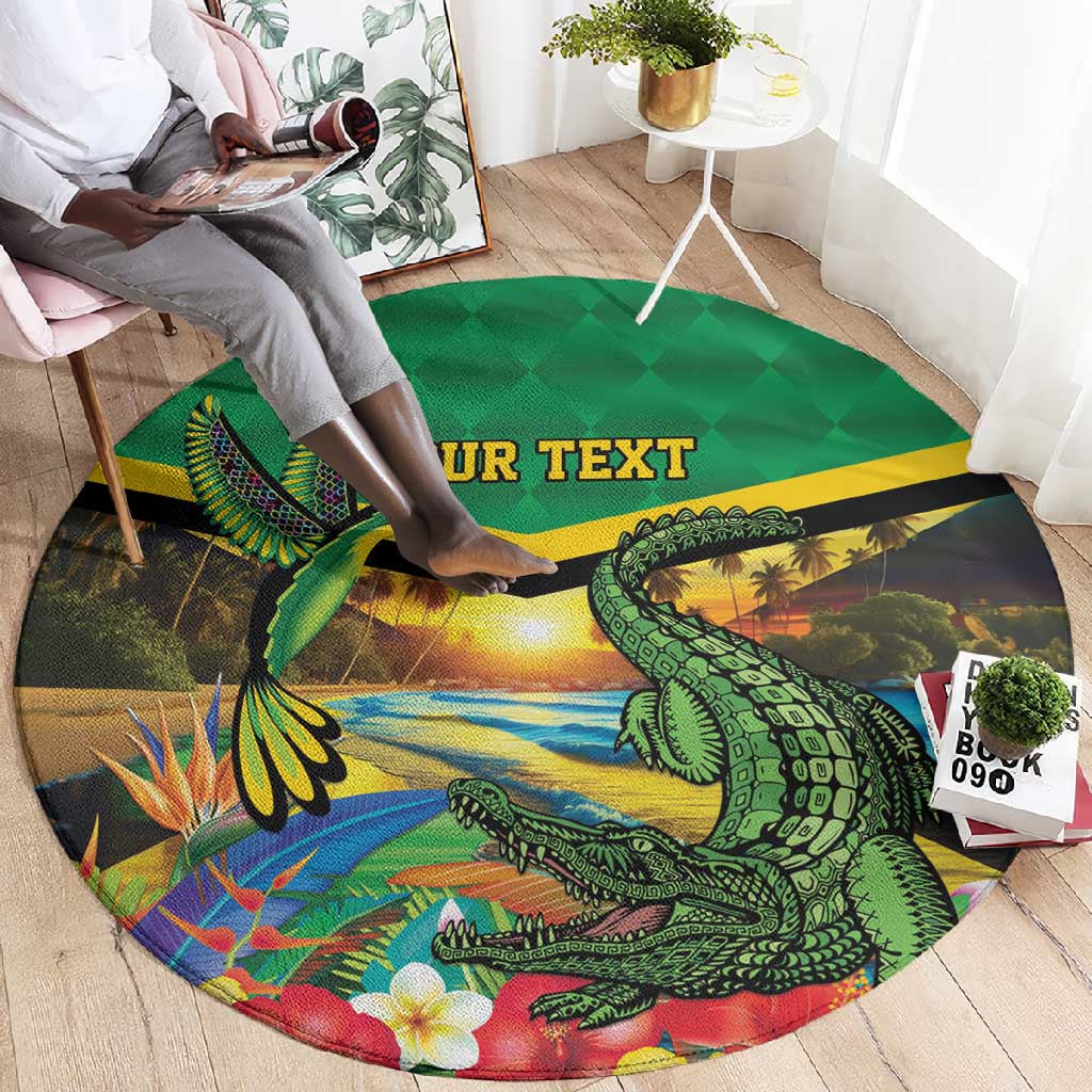 African-American Jamica Personalized Round Carpet Hummingbird and Crocodiles Tropical