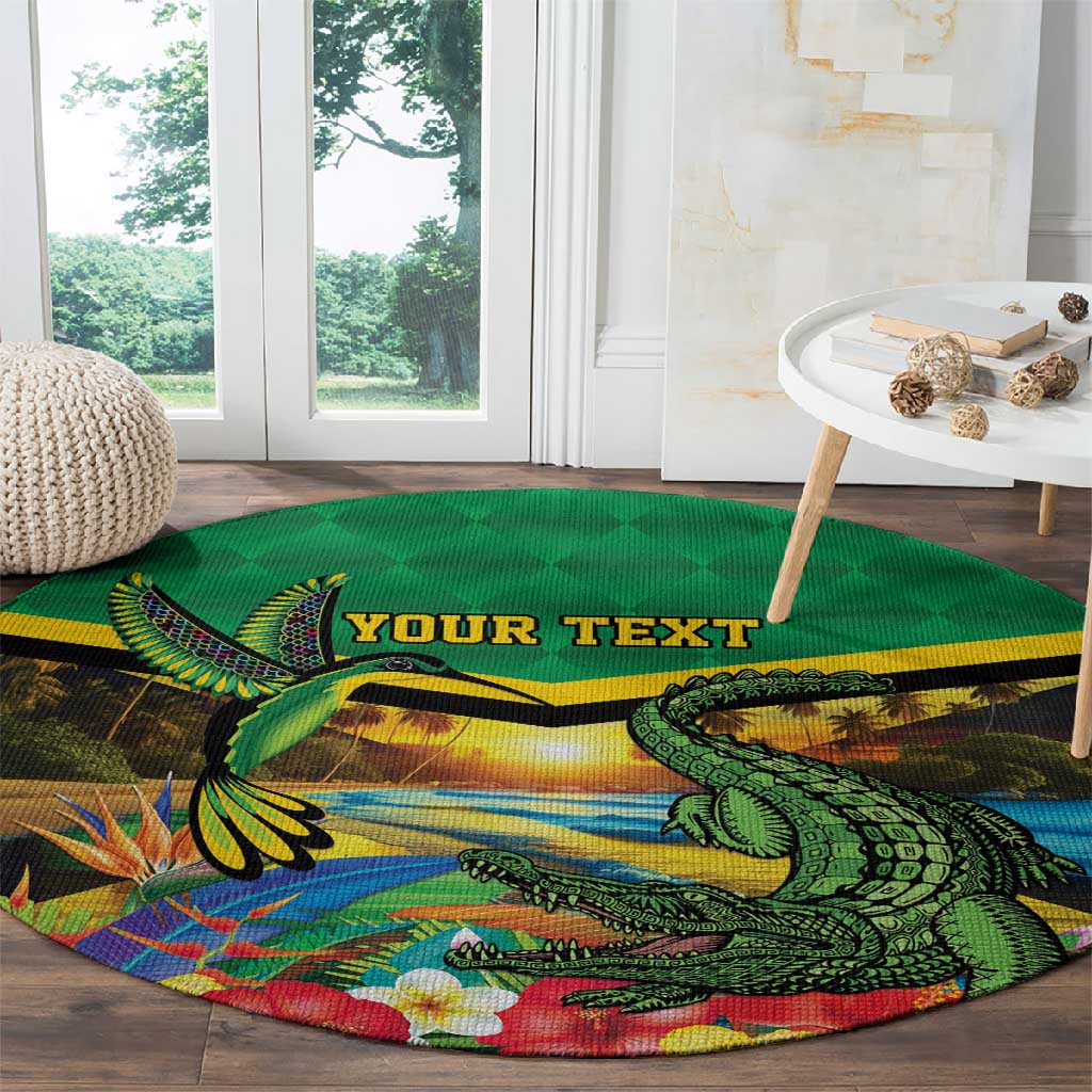 African-American Jamica Personalized Round Carpet Hummingbird and Crocodiles Tropical