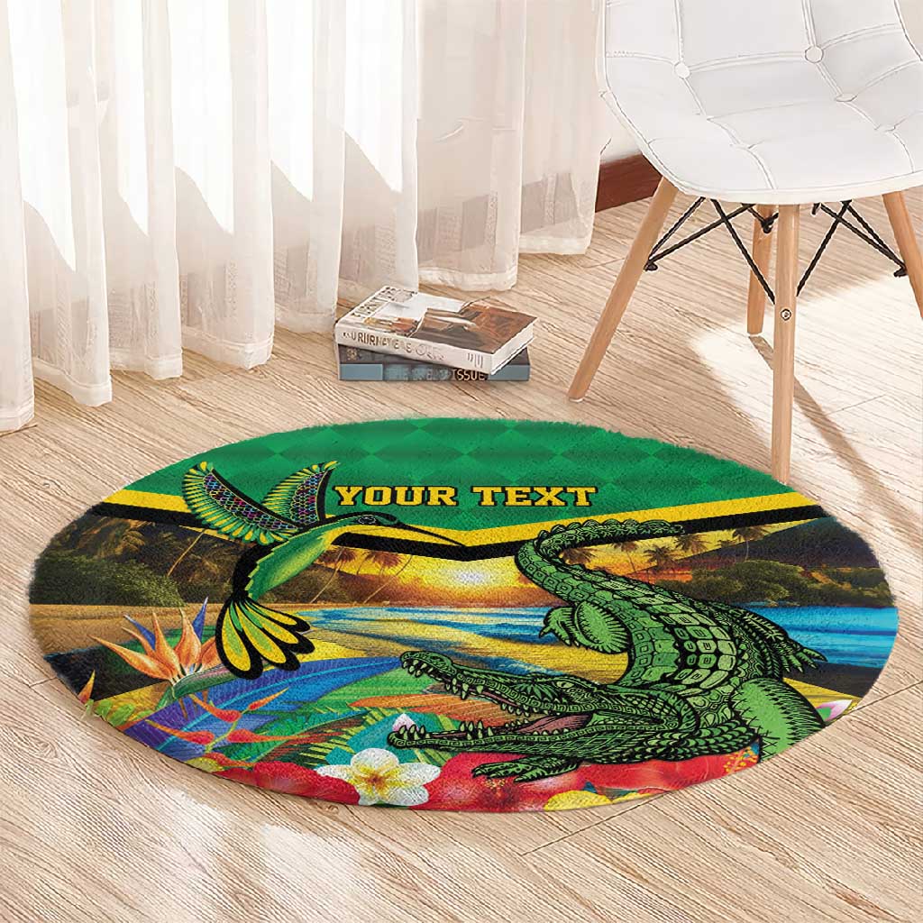 African-American Jamica Personalized Round Carpet Hummingbird and Crocodiles Tropical
