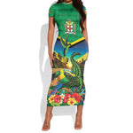 African Jamaica Personalized Short Sleeve Bodycon Dress Hummingbird and Crocodiles Tropical LT9