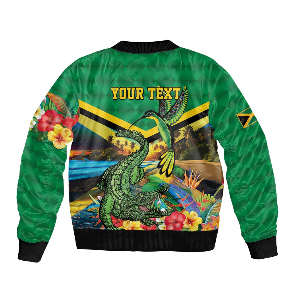 African-American Jamica Personalized Sleeve Zip Bomber Jacket Hummingbird and Crocodiles Tropical