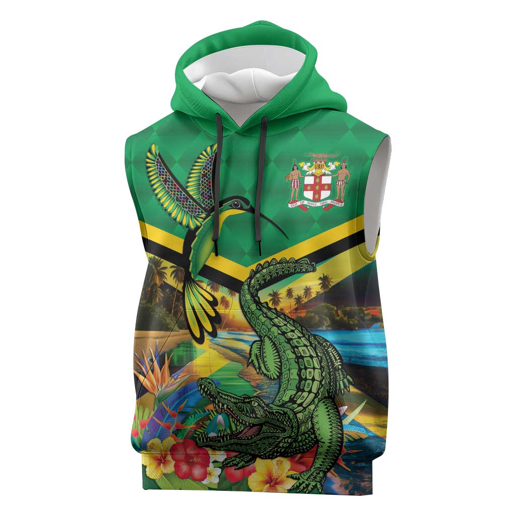 African-American Jamica Personalized Sleeveless Hoodie Hummingbird and Crocodiles Tropical - African Pride