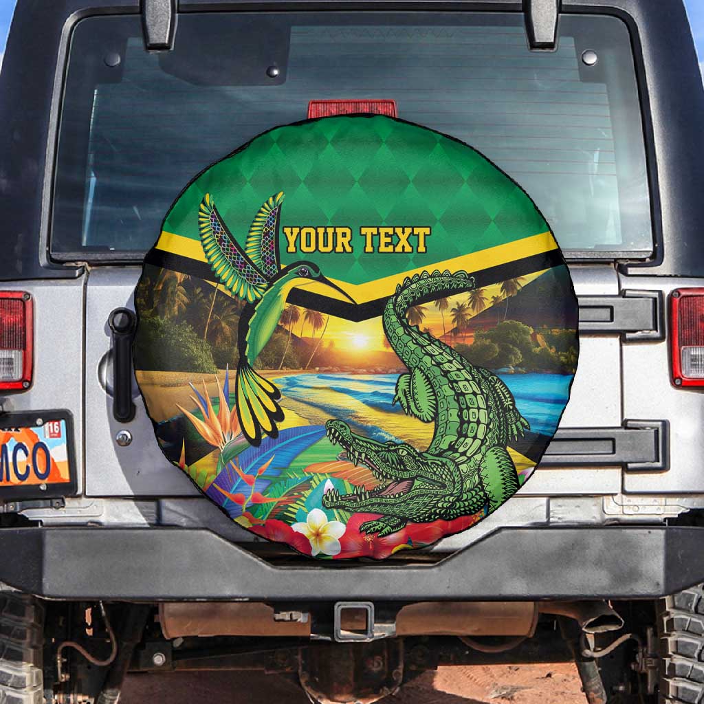 African-American Jamica Personalized Spare Tire Cover Hummingbird and Crocodiles Tropical