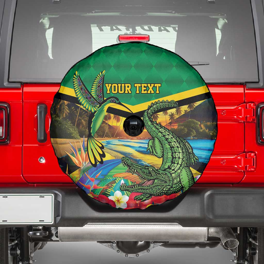 African-American Jamica Personalized Spare Tire Cover Hummingbird and Crocodiles Tropical