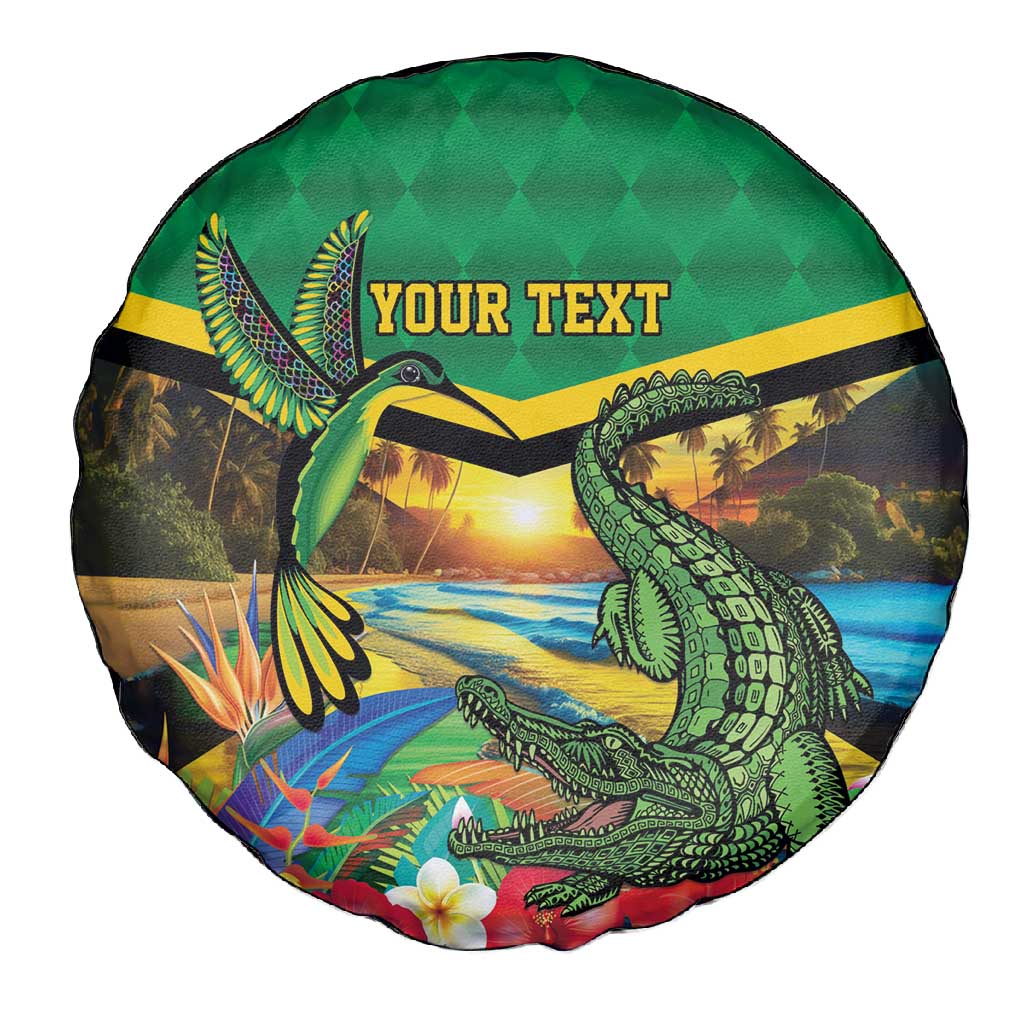 African-American Jamica Personalized Spare Tire Cover Hummingbird and Crocodiles Tropical