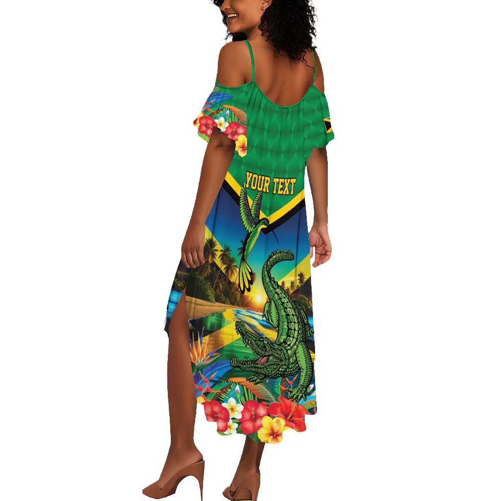 African-American Jamica Personalized Summer Maxi Dress Hummingbird and Crocodiles Tropical