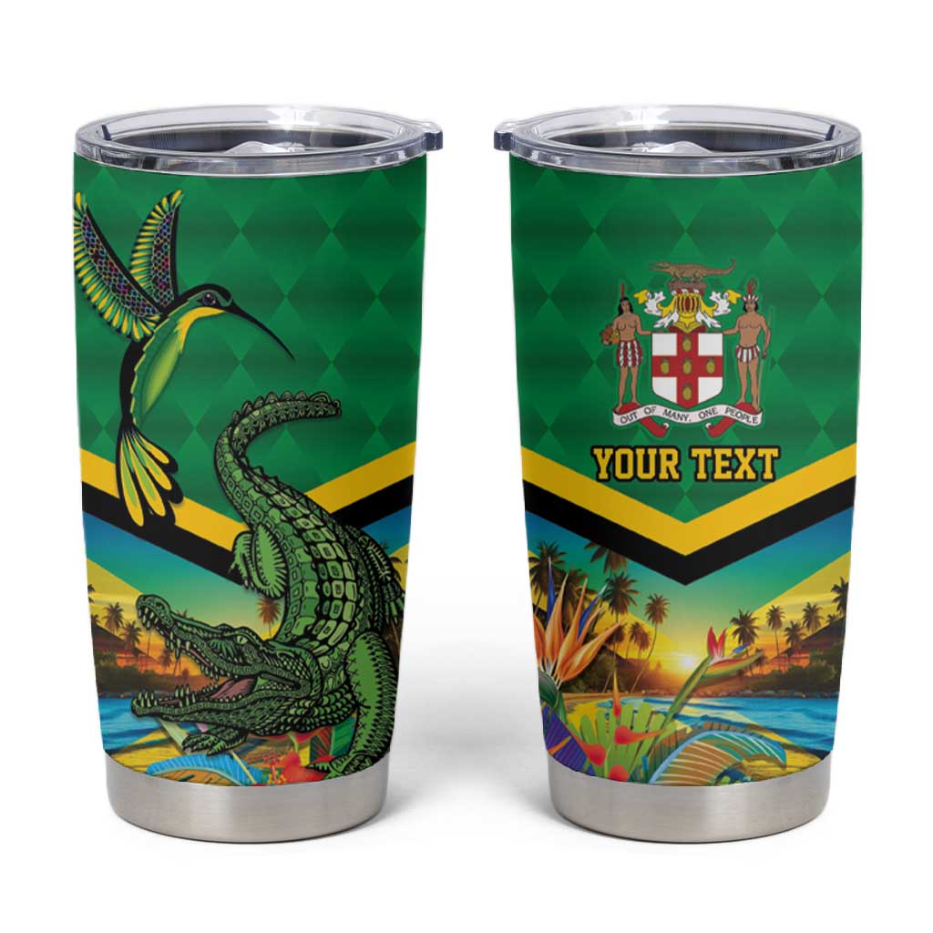 African-American Jamica Personalized Tumbler Cup Hummingbird and Crocodiles Tropical