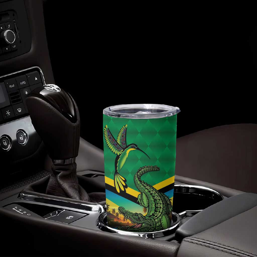 African-American Jamica Personalized Tumbler Cup Hummingbird and Crocodiles Tropical