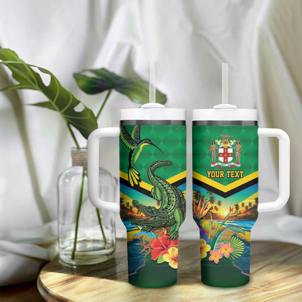 African-American Jamica Personalized Tumbler With Handle Hummingbird and Crocodiles Tropical