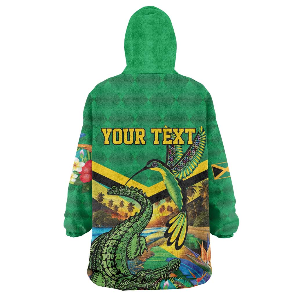 African-American Jamica Personalized Wearable Blanket Hoodie Hummingbird and Crocodiles Tropical