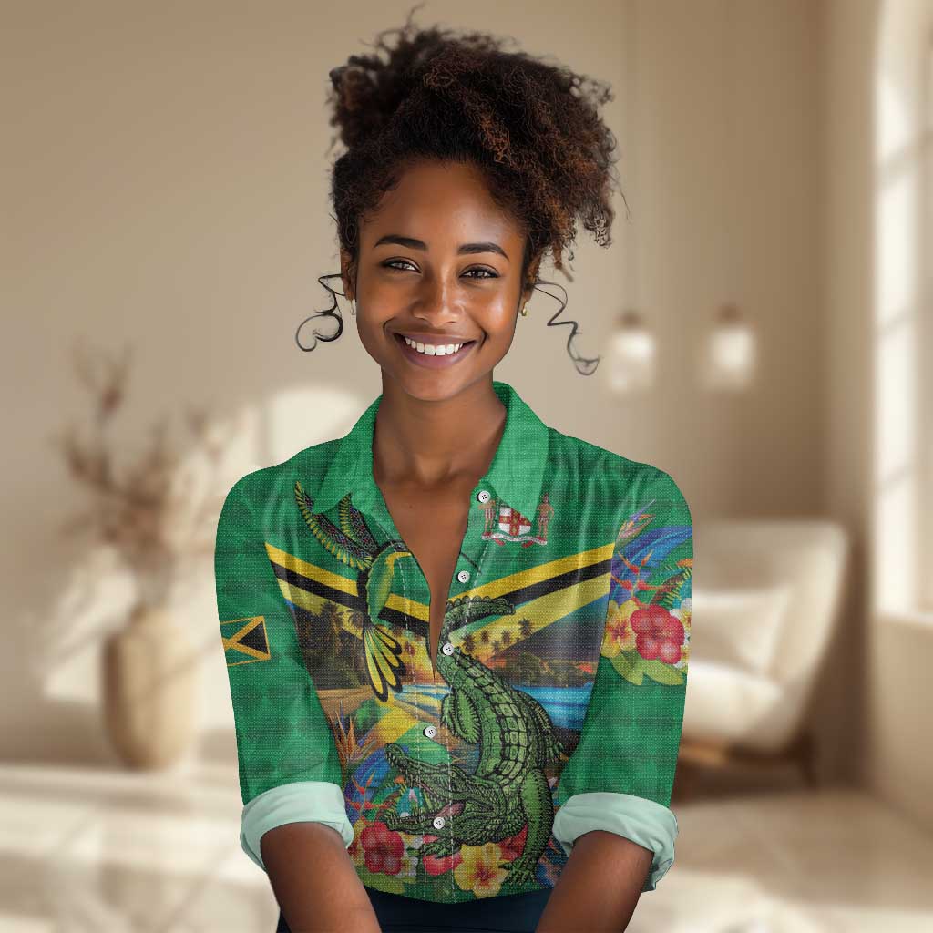 African-American Jamica Personalized Women Casual Shirt Hummingbird and Crocodiles Tropical