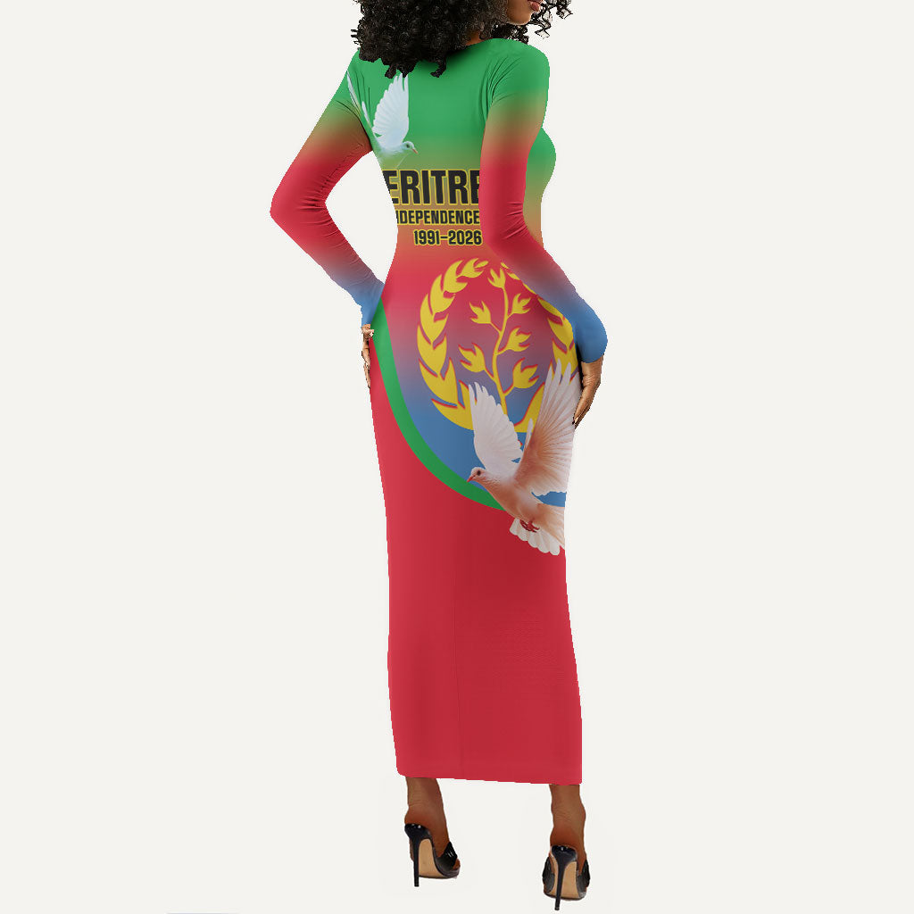 Eritrea 35th Anniversary Long Sleeve Bodycon Dress May 24 1991-2026 Proud To Be Eritrean
