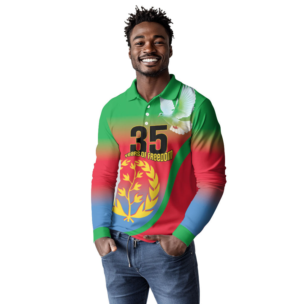 Eritrea 35th Anniversary Long Sleeve Polo Shirt May 24 1991-2026 Proud To Be Eritrean