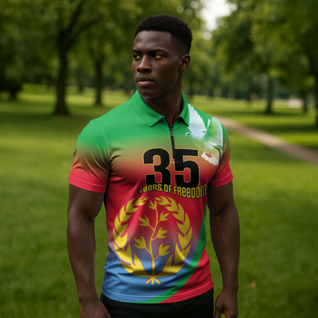 Eritrea 35th Anniversary Zipper Polo Shirt May 24 1991-2026 Proud To Be Eritrean