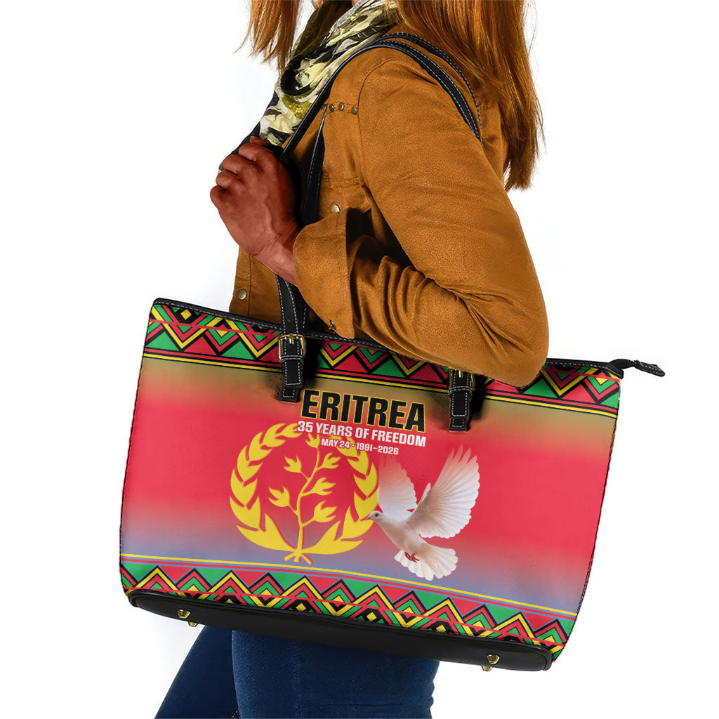 Eritrea 35 Years Of Independence Leather Tote Bag 1991-2026 Freedom Legacy Pride