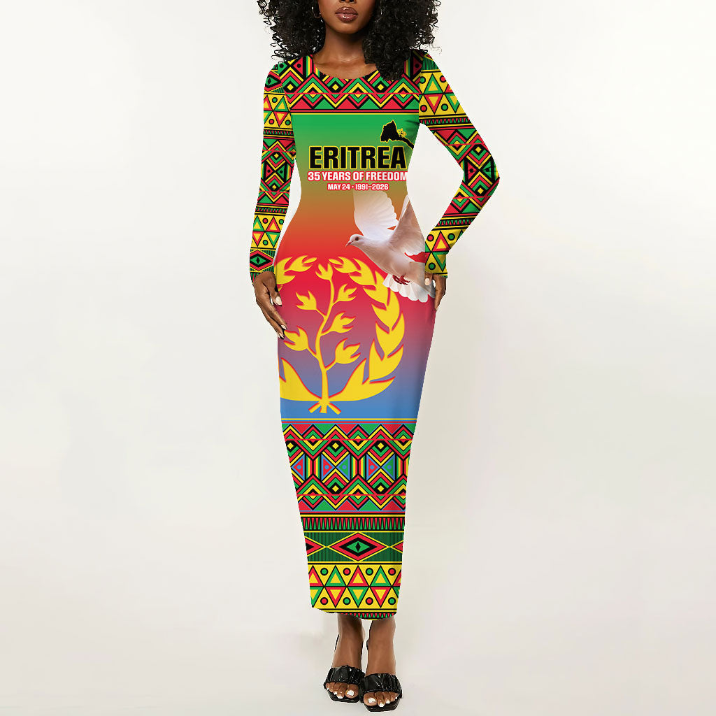 Eritrea 35 Years Of Independence Long Sleeve Bodycon Dress 1991-2026 Freedom Legacy Pride