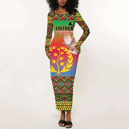 Eritrea 35 Years Of Independence Long Sleeve Bodycon Dress 1991-2026 Freedom Legacy Pride