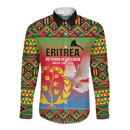 Eritrea 35 Years Of Independence Long Sleeve Button Shirt 1991-2026 Freedom Legacy Pride