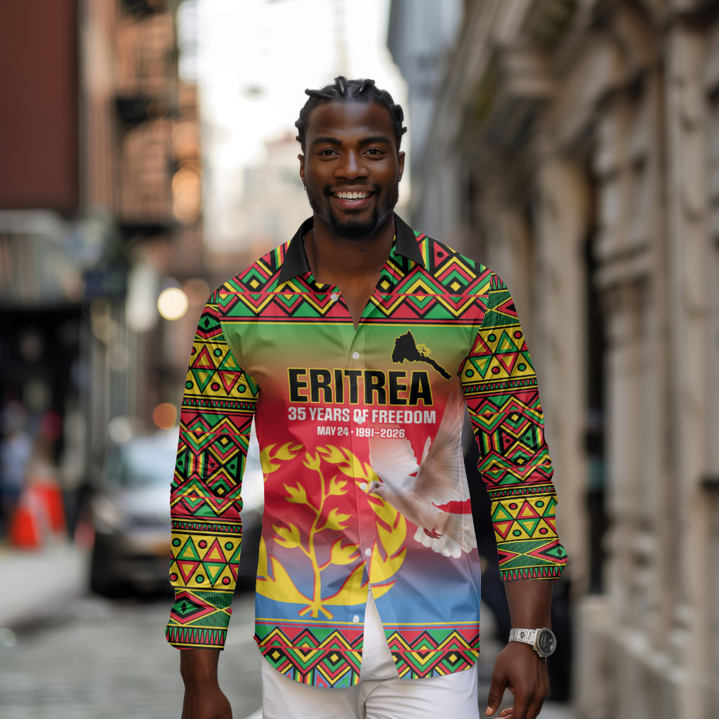 Eritrea 35 Years Of Independence Long Sleeve Button Shirt 1991-2026 Freedom Legacy Pride