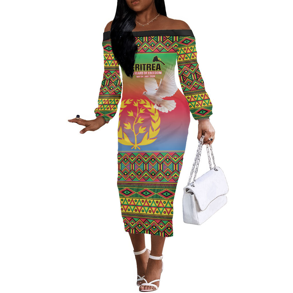 Eritrea 35 Years Of Independence Off The Shoulder Long Sleeve Dress 1991-2026 Freedom Legacy Pride