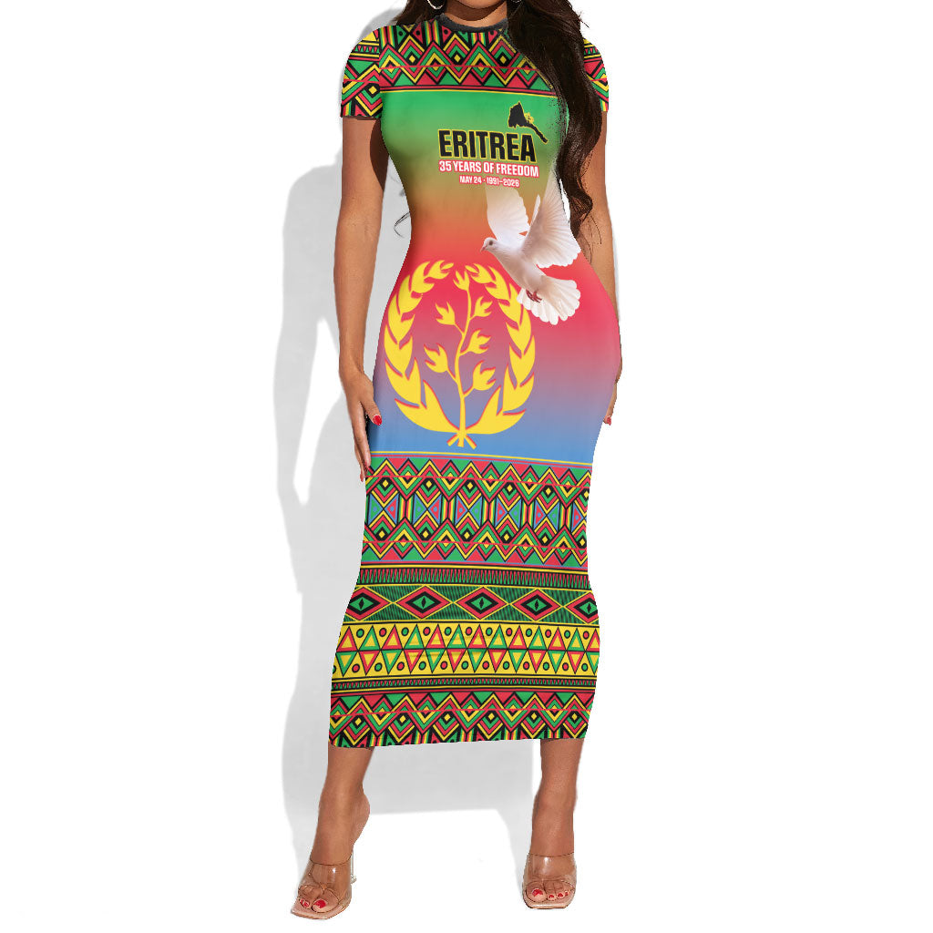Eritrea 35 Years Of Independence Short Sleeve Bodycon Dress 1991-2026 Freedom Legacy Pride