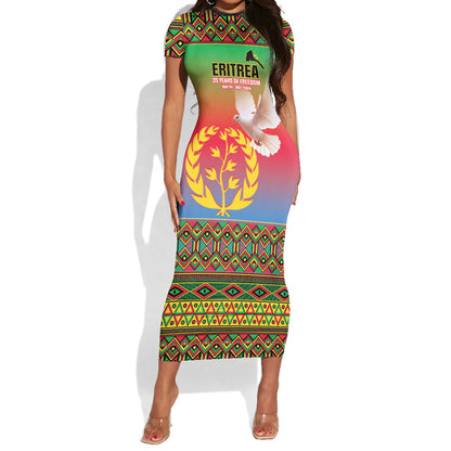 Eritrea 35 Years Of Independence Short Sleeve Bodycon Dress 1991-2026 Freedom Legacy Pride
